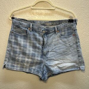American Eagle Outfitters Light Blue Plaid Denim Shorts